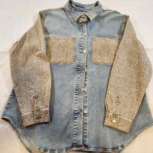 Judy Blue Denim Shacket 3XL Leopard Print Sleeves Pockets Oversized